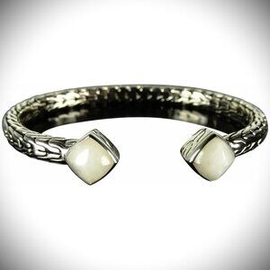 JOHN HARDY Sterling Silver Classic Chain White Quartzite Flex Cuff Bracelet S-M